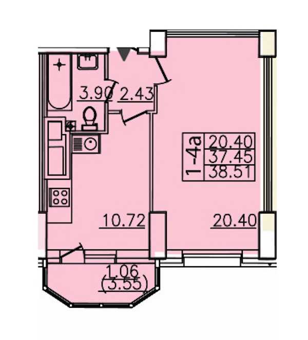 Однокомнатная квартира в : площадь 38.51 м2 , этаж: 20 – купить в Санкт-Петербурге